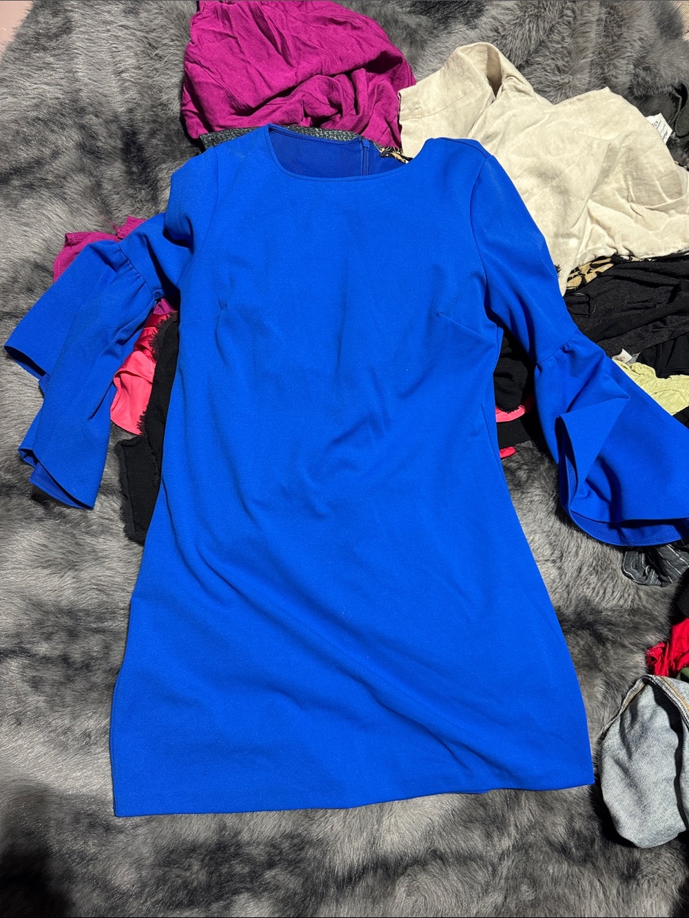 Rachel Zoe Cobalt Blue Shift Dress with Statement Bell Sleeves